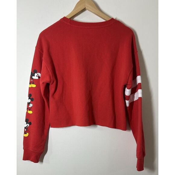 Disney Store JAPAN Red Varsity "M" Raw Hem Crop Pullover Sweatshirt Size Medium - Picture 2 of 6